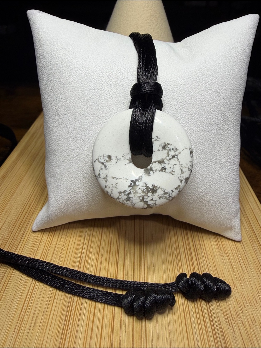 Natural Howlite Donut Pendant 24” Adjustable Necklace